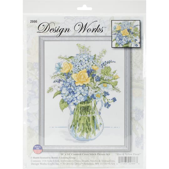 Design Works&#x2122; Blue &#x26; Yellow Floral Counted Cross Stitch Kit